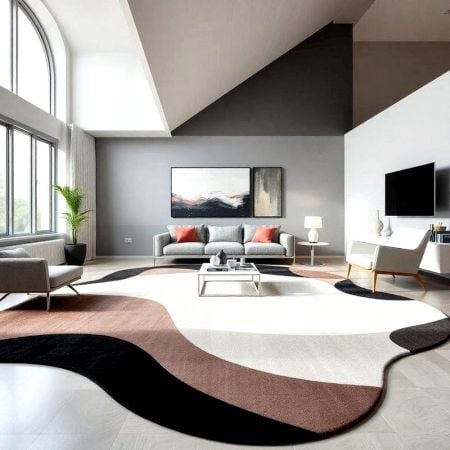 Handcrafted Neutral Wave Abstract Living Room Rug